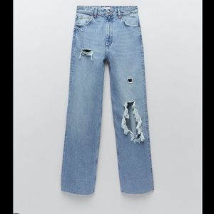 BNWT ZARA WIDE LEG FULL RIPPED LEGNTH RIPPED JEANS